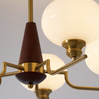Lustra Chandelier en Noyer avec Globes en Verre Opale - Neutralighting