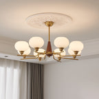 Lustra Chandelier en Noyer avec Globes en Verre Opale - Neutralighting