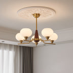 Lustra Chandelier en Noyer avec Globes en Verre Opale - Neutralighting