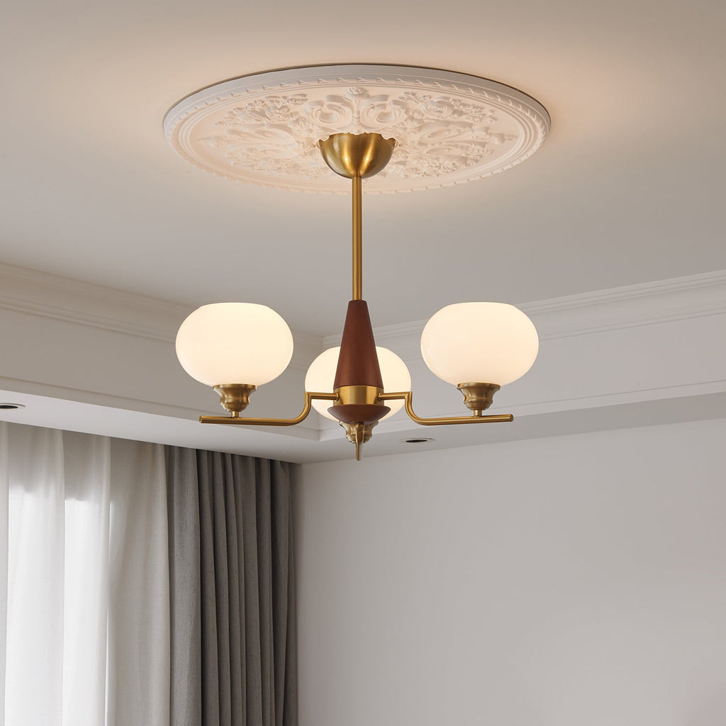 Lustra Chandelier en Noyer avec Globes en Verre Opale - Neutralighting