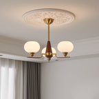 Lustra Chandelier en Noyer avec Globes en Verre Opale - Neutralighting