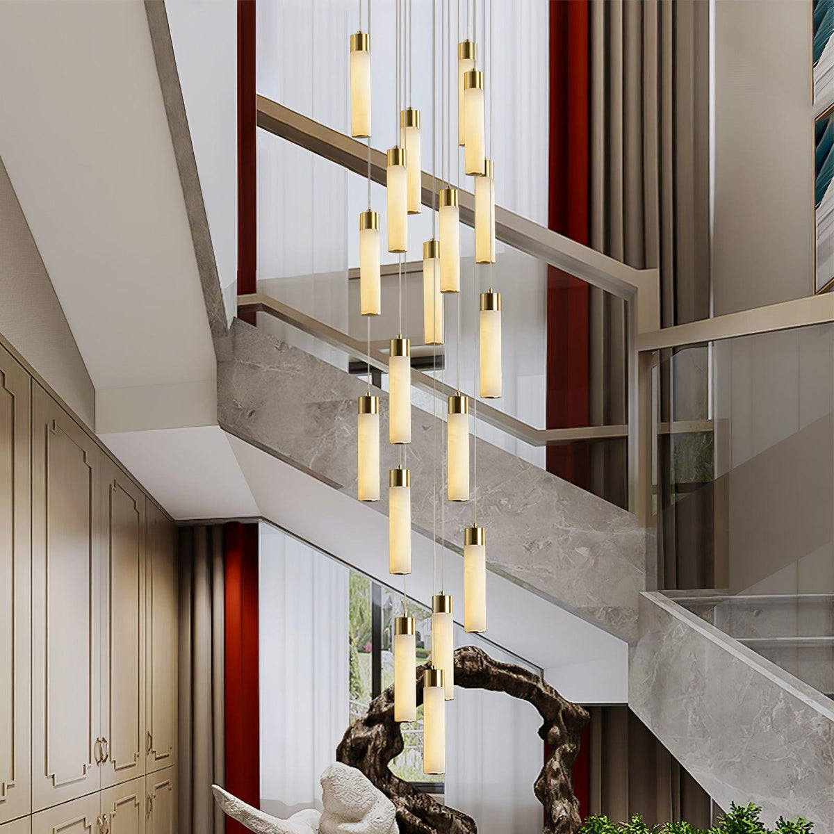 Aurelia Chandelier Albâtre pour Escalier - Neutralighting