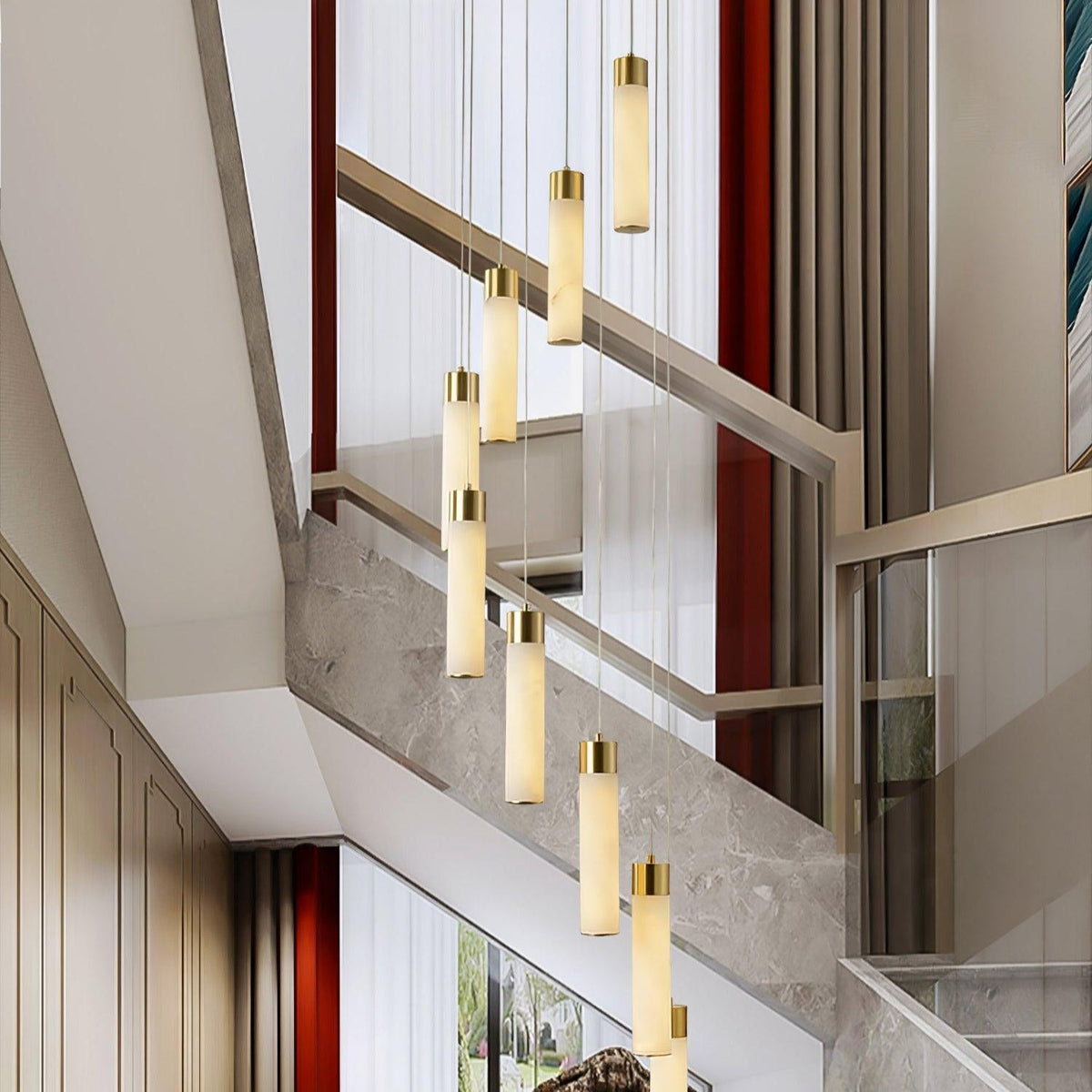 Aurelia Chandelier Albâtre pour Escalier - Neutralighting