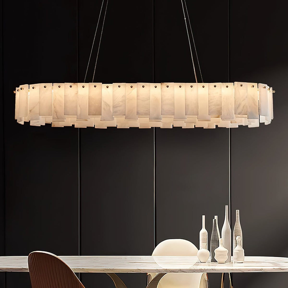 Aero Lustre Rond en Laiton et Albâtre de Luxe Postmoderne - Neutralighting
