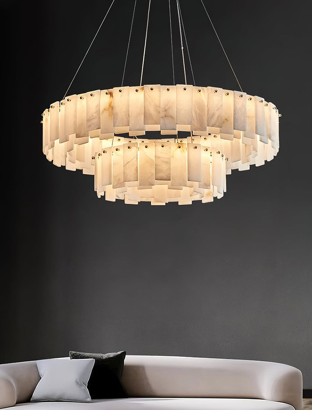 Aero Lustre Rond en Laiton et Albâtre de Luxe Postmoderne - Neutralighting