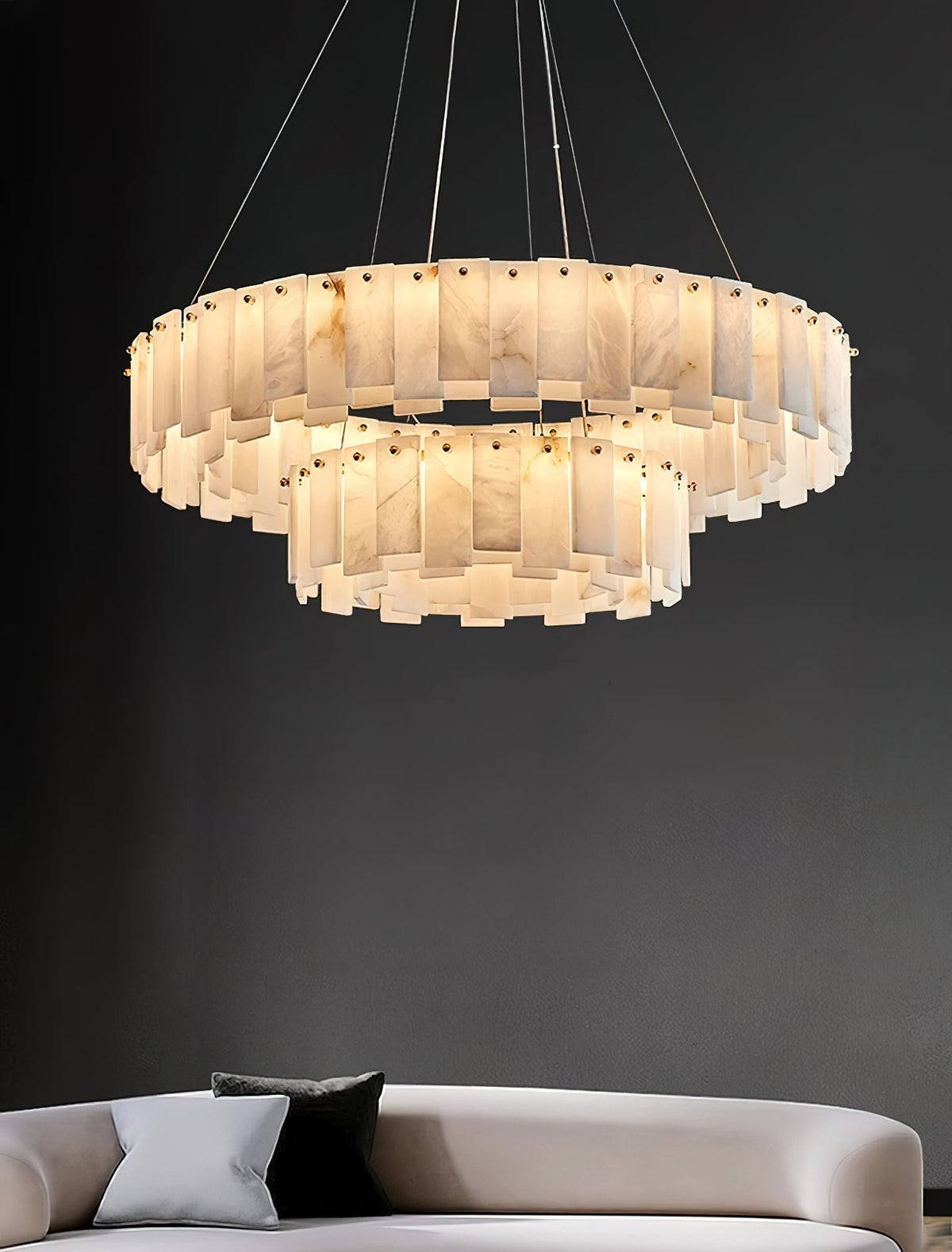 Aero Lustre Rond en Laiton et Albâtre de Luxe Postmoderne - Neutralighting