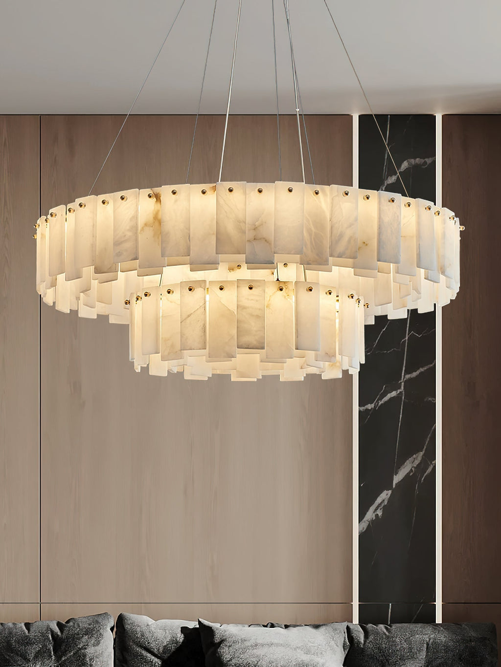 Aero Lustre Rond en Laiton et Albâtre de Luxe Postmoderne - Neutralighting