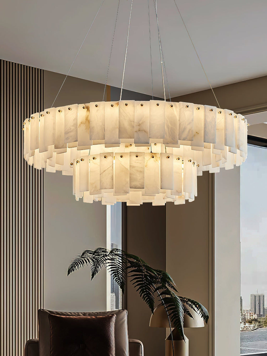 Aero Lustre Rond en Laiton et Albâtre de Luxe Postmoderne - Neutralighting