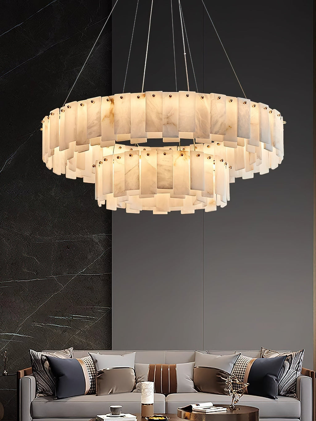 Aero Lustre Rond en Laiton et Albâtre de Luxe Postmoderne - Neutralighting
