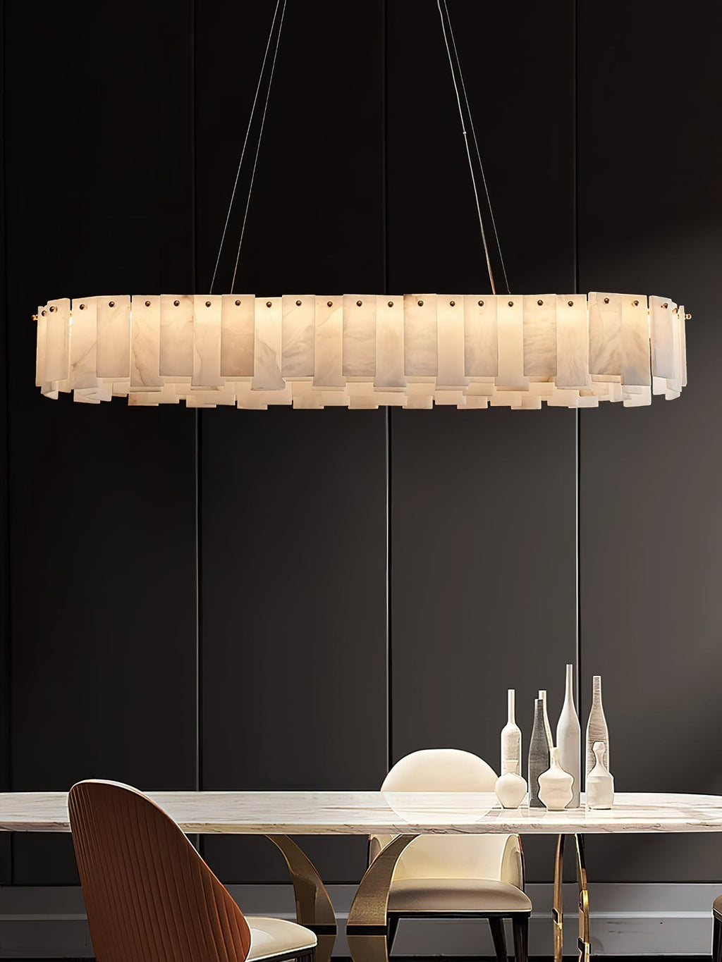 Aero Lustre Rond en Laiton et Albâtre de Luxe Postmoderne - Neutralighting