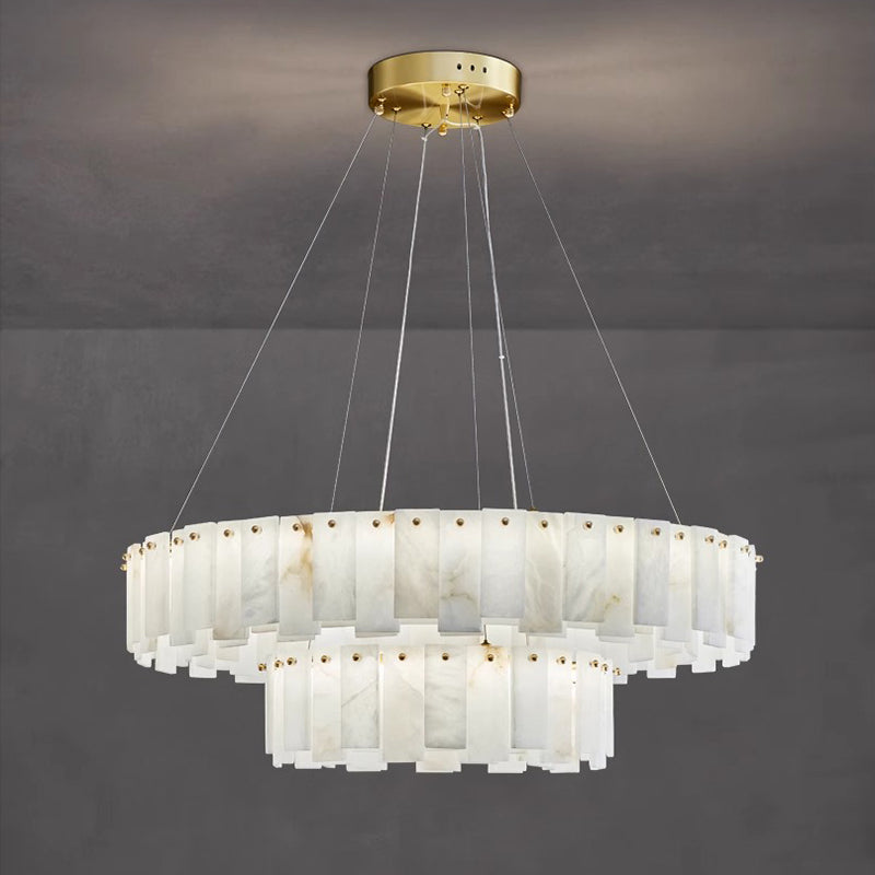 Aero Lustre Rond en Laiton et Albâtre de Luxe Postmoderne - Neutralighting