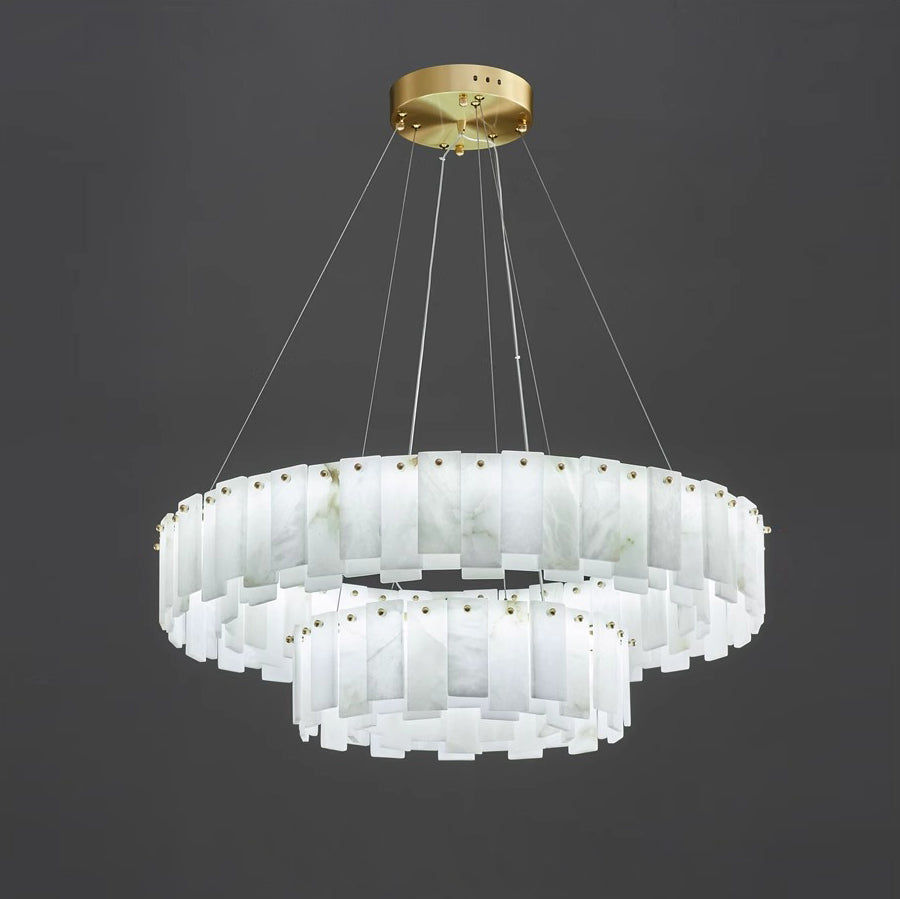 Aero Lustre Rond en Laiton et Albâtre de Luxe Postmoderne - Neutralighting