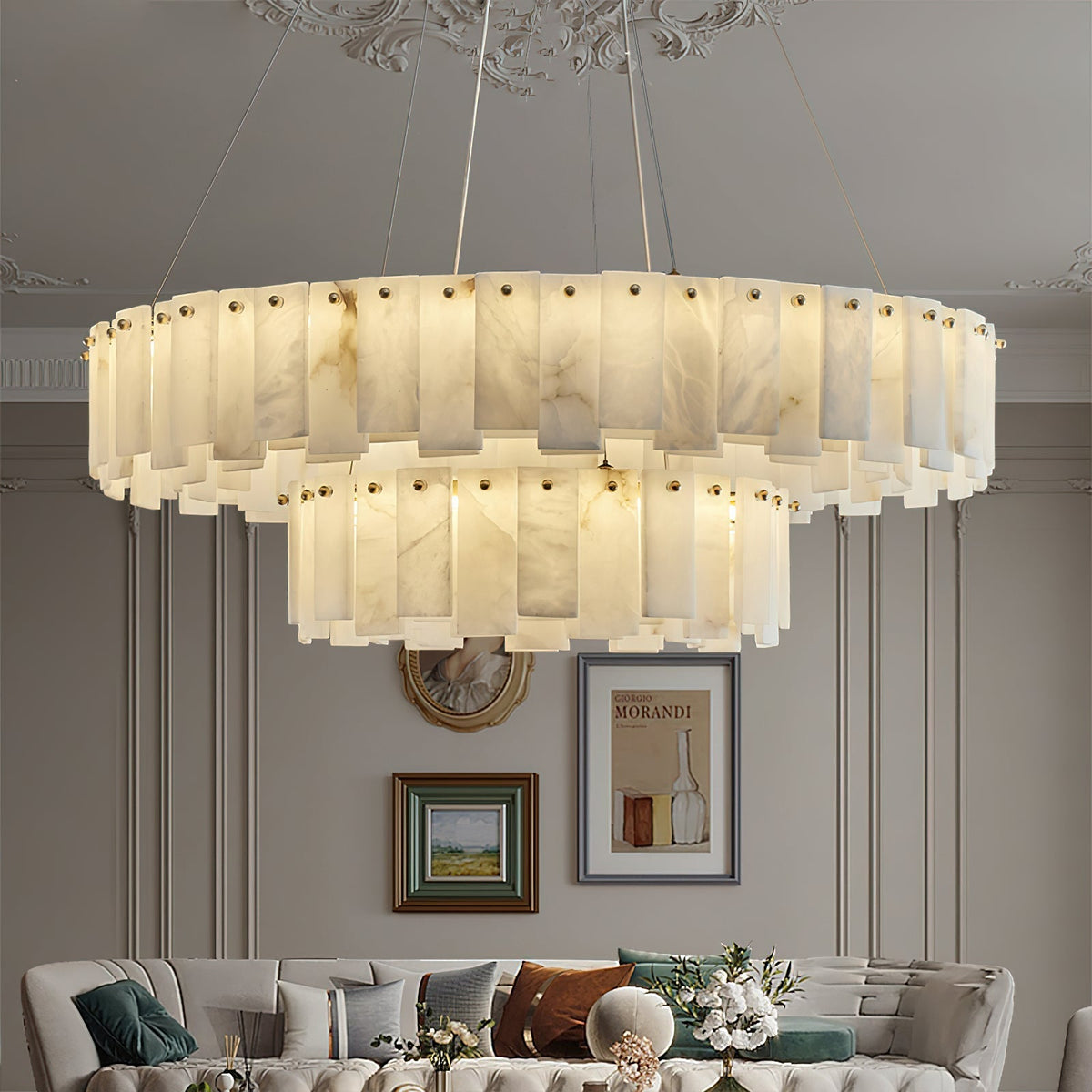 Aero Lustre Rond en Laiton et Albâtre de Luxe Postmoderne - Neutralighting
