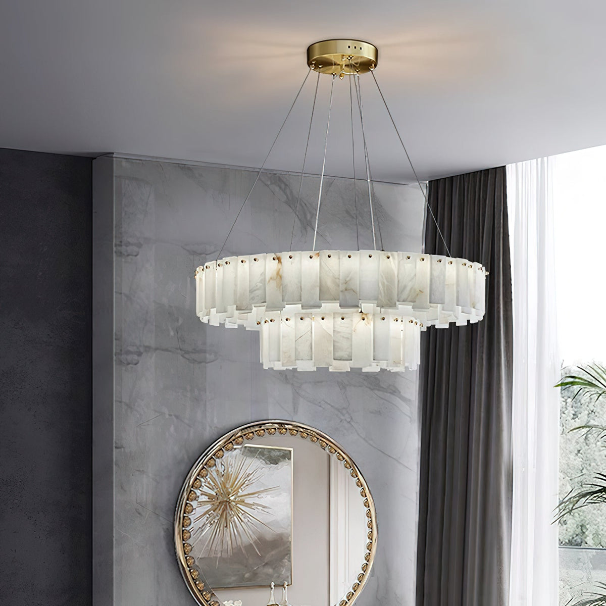 Aero Lustre Rond en Laiton et Albâtre de Luxe Postmoderne - Neutralighting