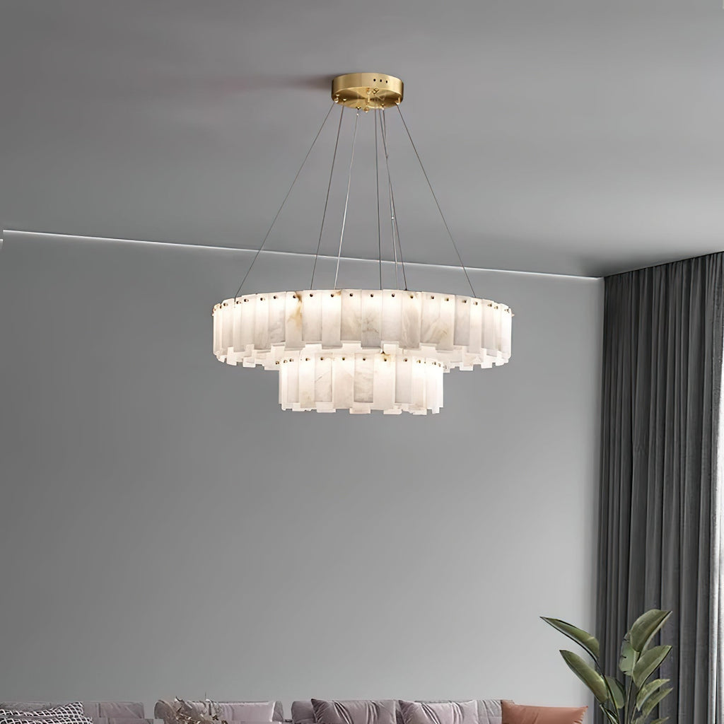 Aero Lustre Rond en Laiton et Albâtre de Luxe Postmoderne - Neutralighting
