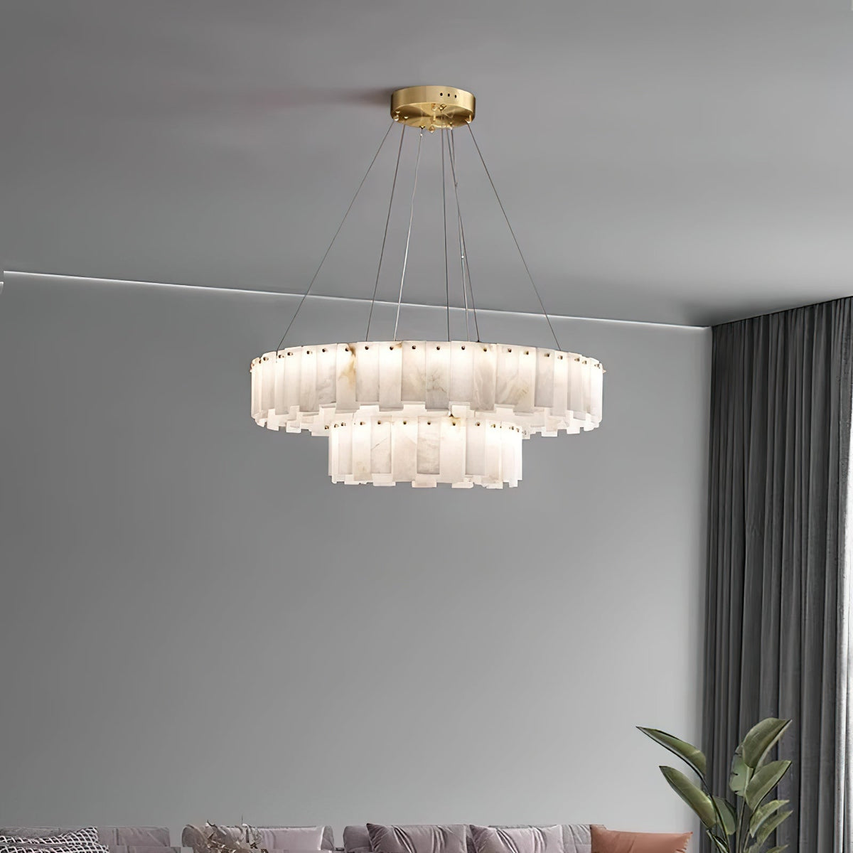 Aero Lustre Rond en Laiton et Albâtre de Luxe Postmoderne - Neutralighting
