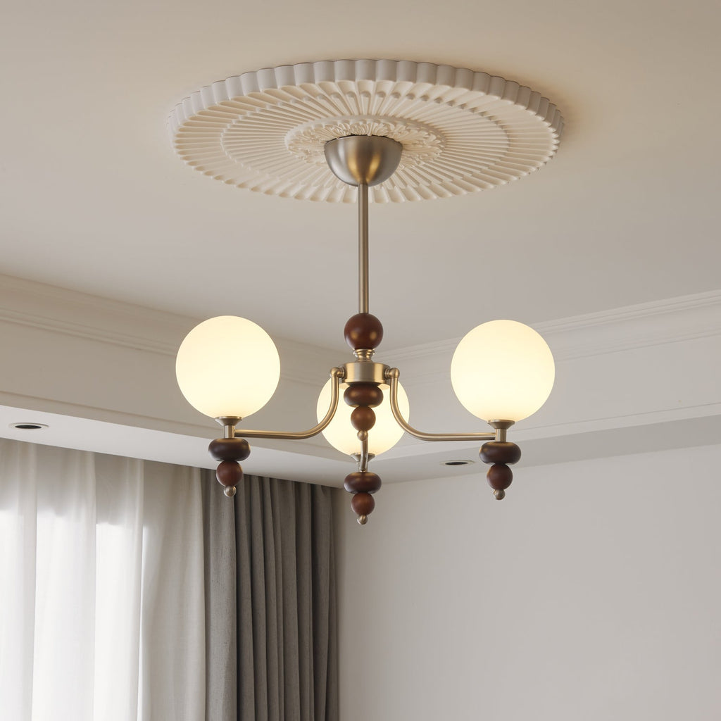 Cemarus Chandelier Sphère Bois Noyer Verre Traditionnel - Neutralighting
