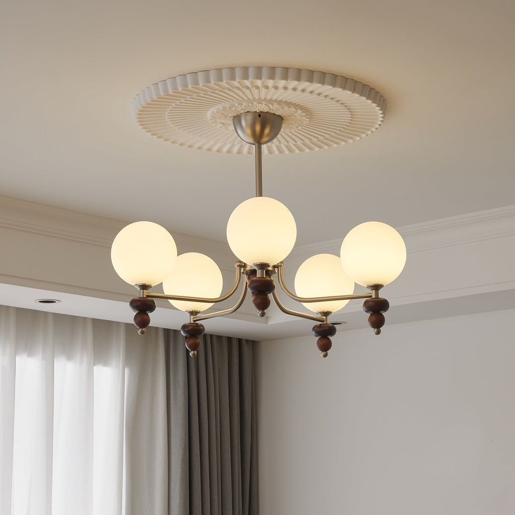 Cemarus Chandelier Sphère Bois Noyer Verre Traditionnel - Neutralighting
