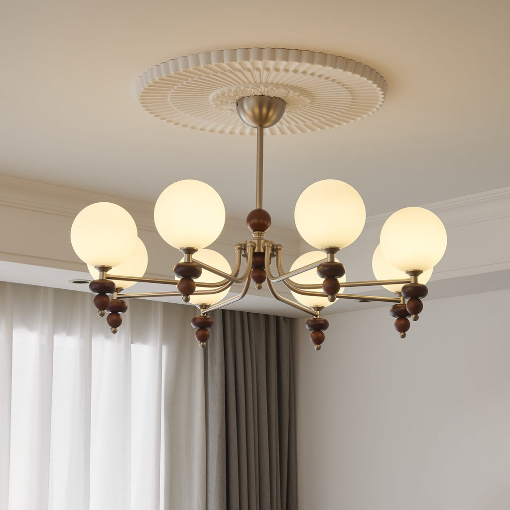 Cemarus Chandelier Sphère Bois Noyer Verre Traditionnel - Neutralighting