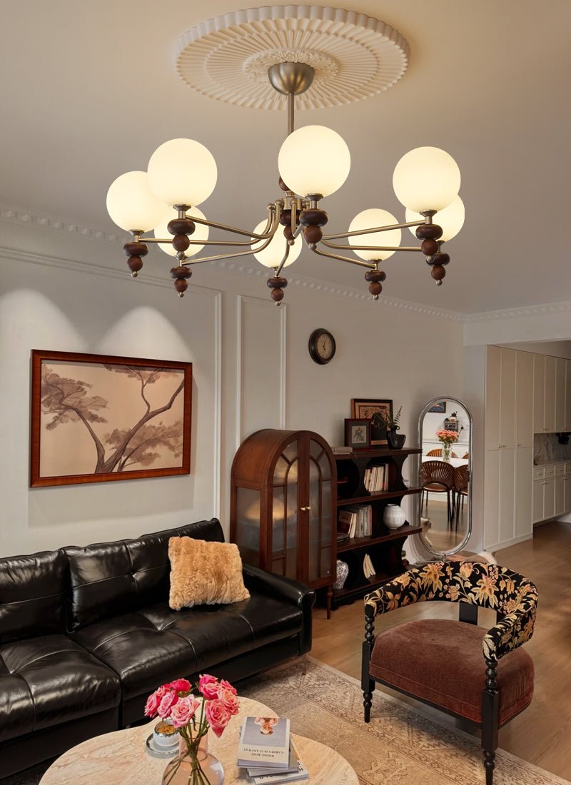 Cemarus Chandelier Sphère Bois Noyer Verre Traditionnel - Neutralighting
