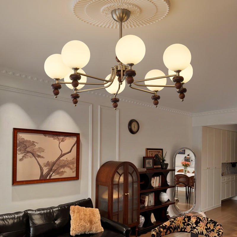 Cemarus Chandelier Sphère Bois Noyer Verre Traditionnel - Neutralighting