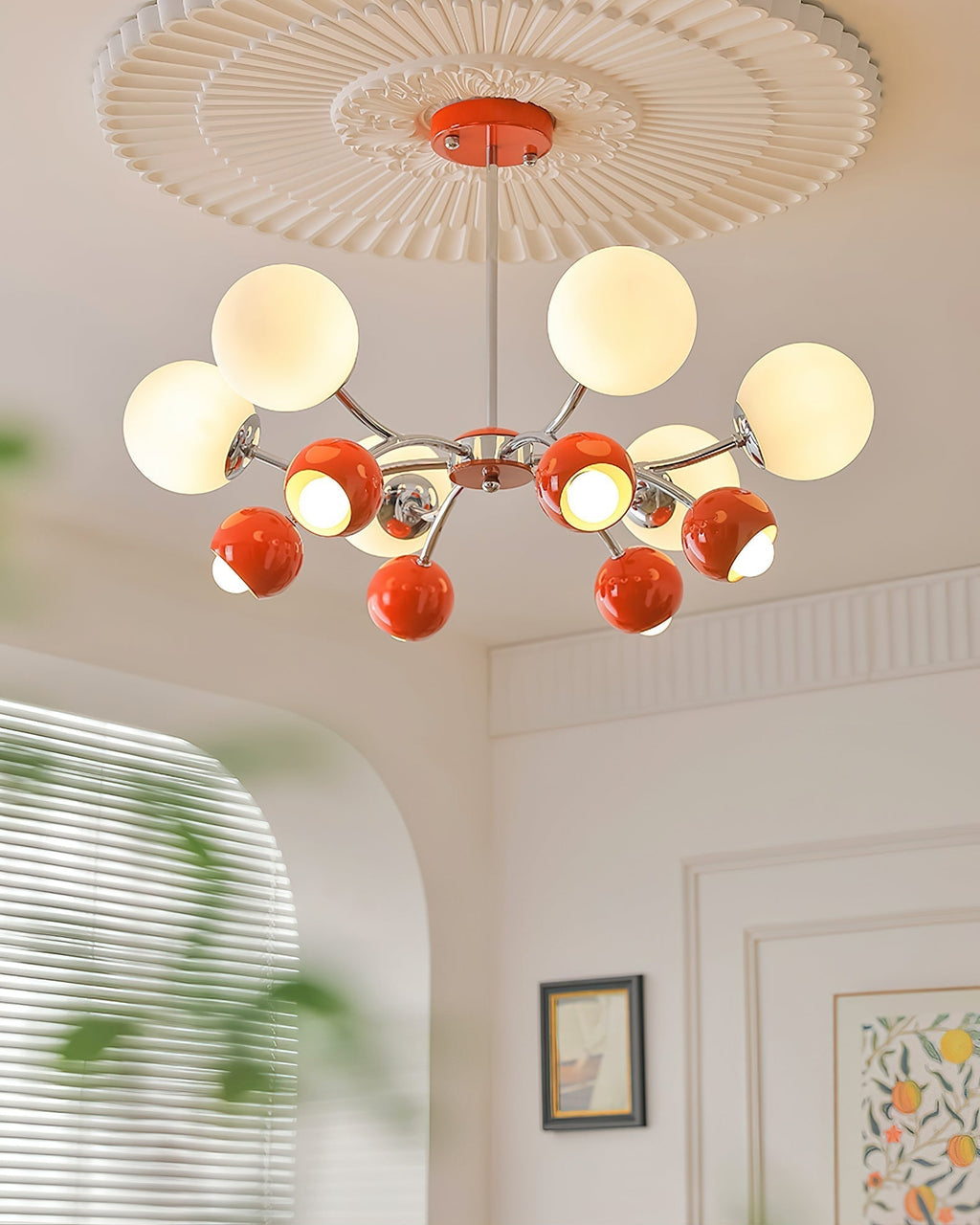 Lustra Chandelier Chrome Rouge Crème Globe - Neutralighting