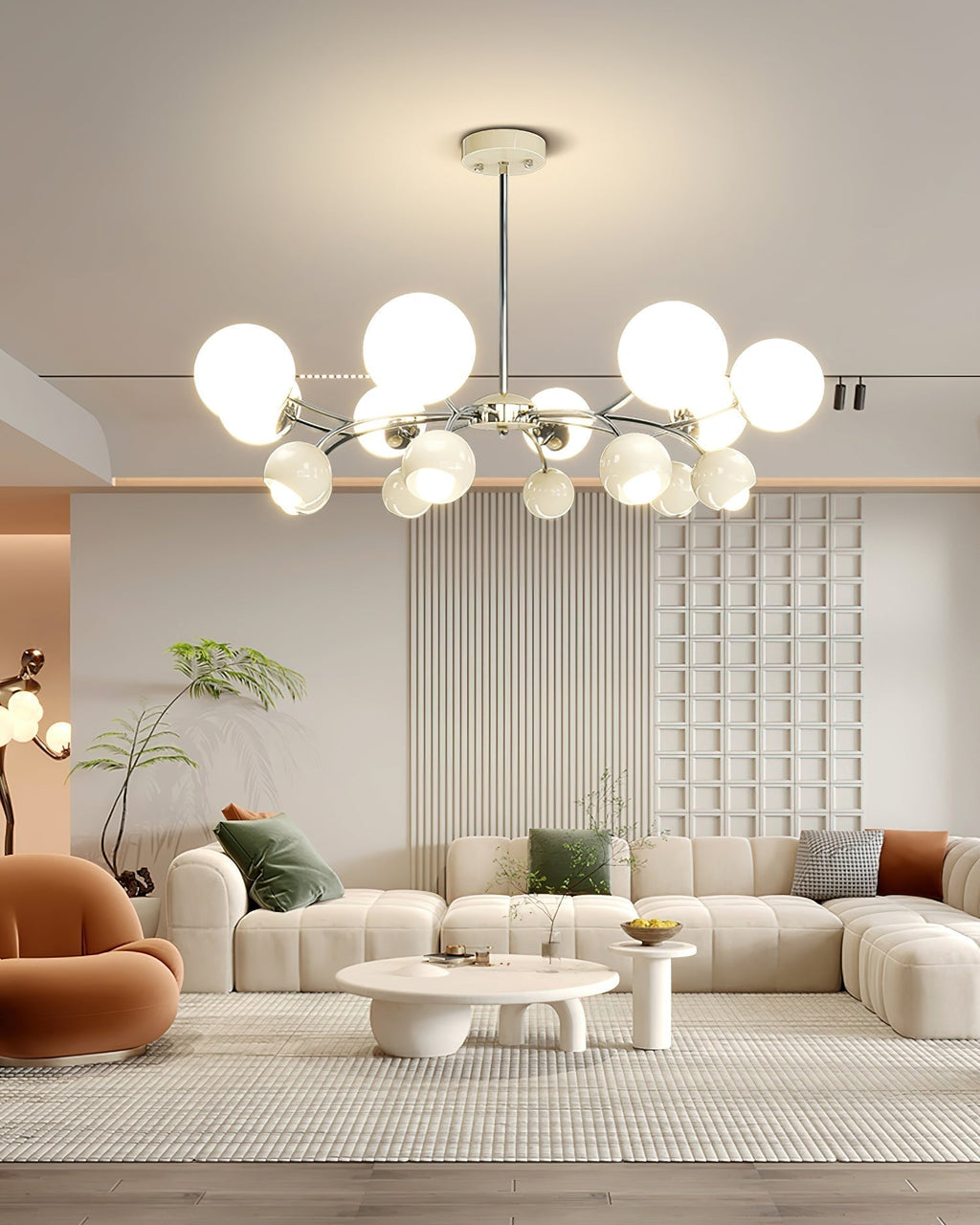 Lustra Chandelier Chrome Rouge Crème Globe - Neutralighting