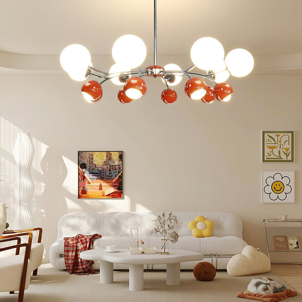 Lustra Chandelier Chrome Rouge Crème Globe - Neutralighting