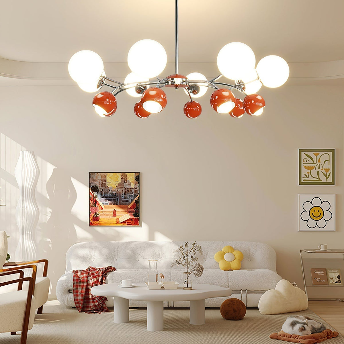Lustra Chandelier Chrome Rouge Crème Globe - Neutralighting