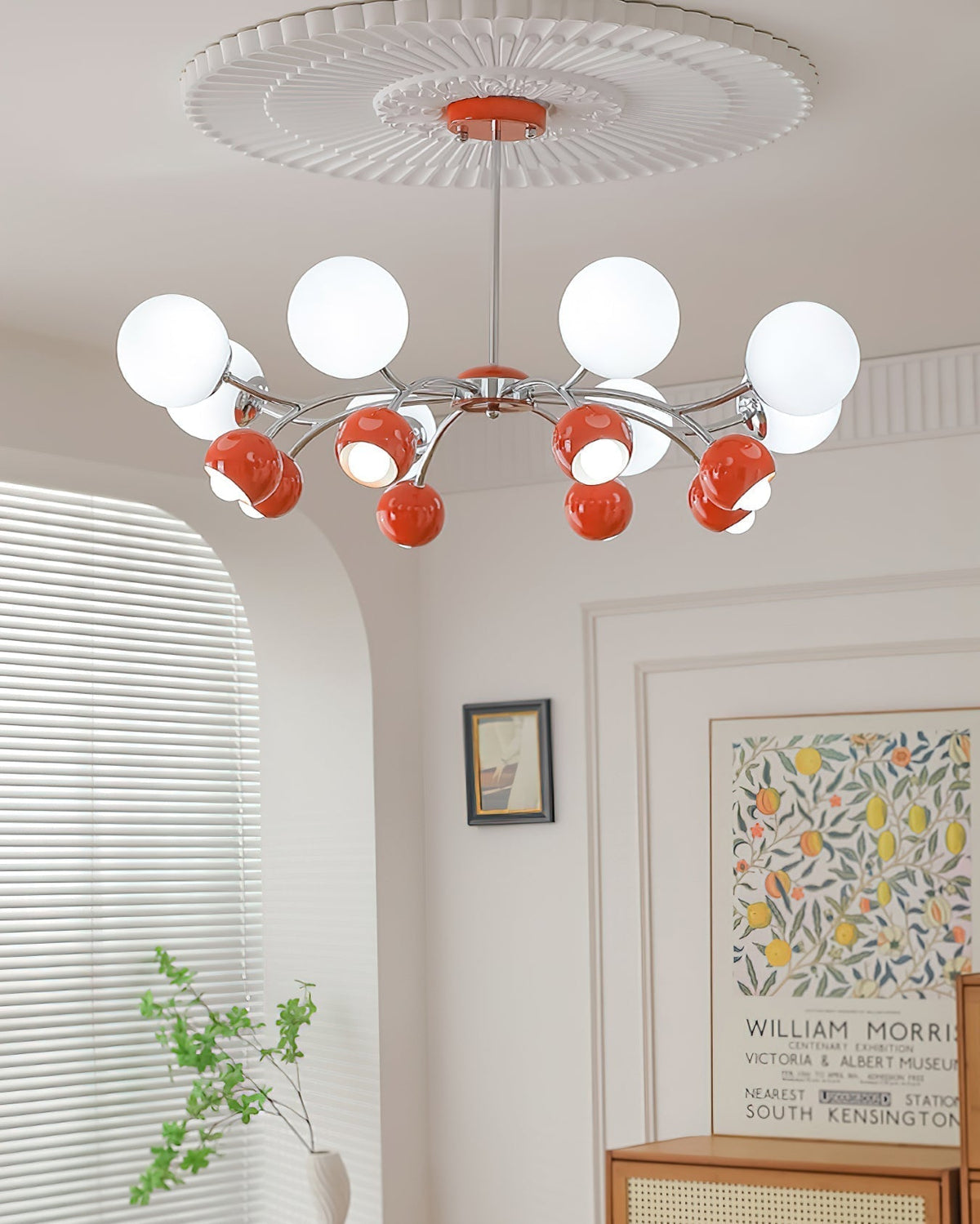 Lustra Chandelier Chrome Rouge Crème Globe - Neutralighting