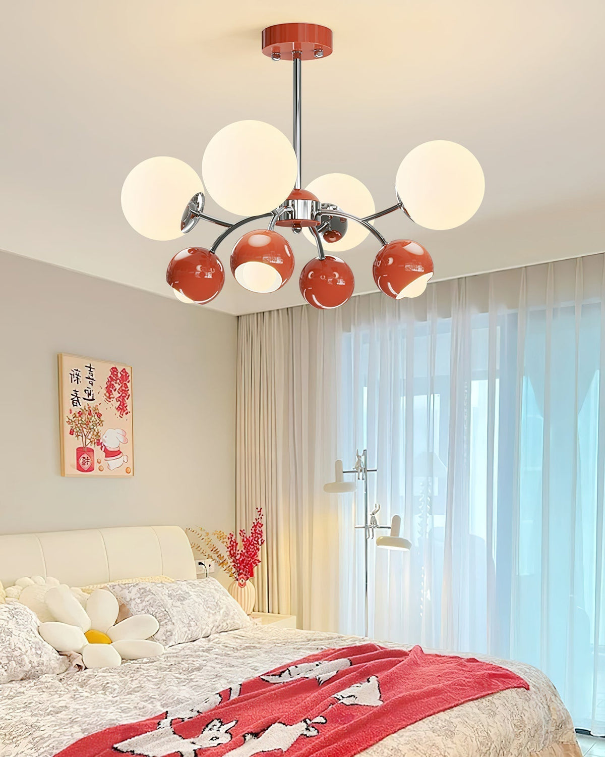 Lustra Chandelier Chrome Rouge Crème Globe - Neutralighting