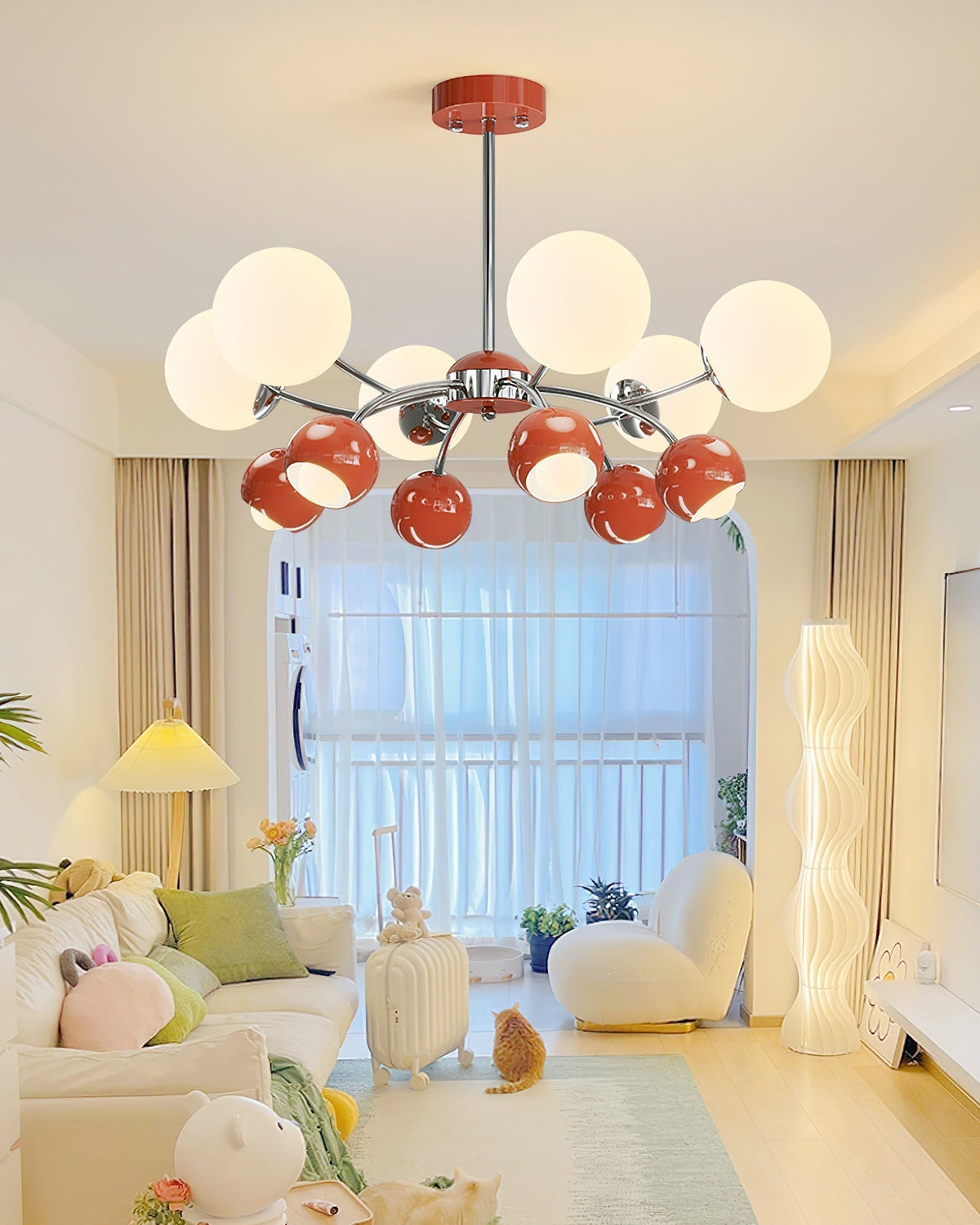 Lustra Chandelier Chrome Rouge Crème Globe - Neutralighting
