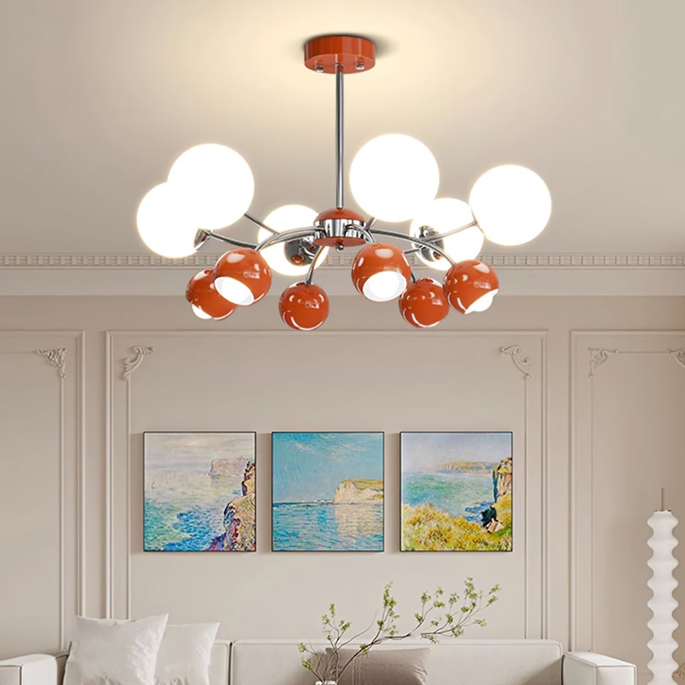Lustra Chandelier Chrome Rouge Crème Globe - Neutralighting