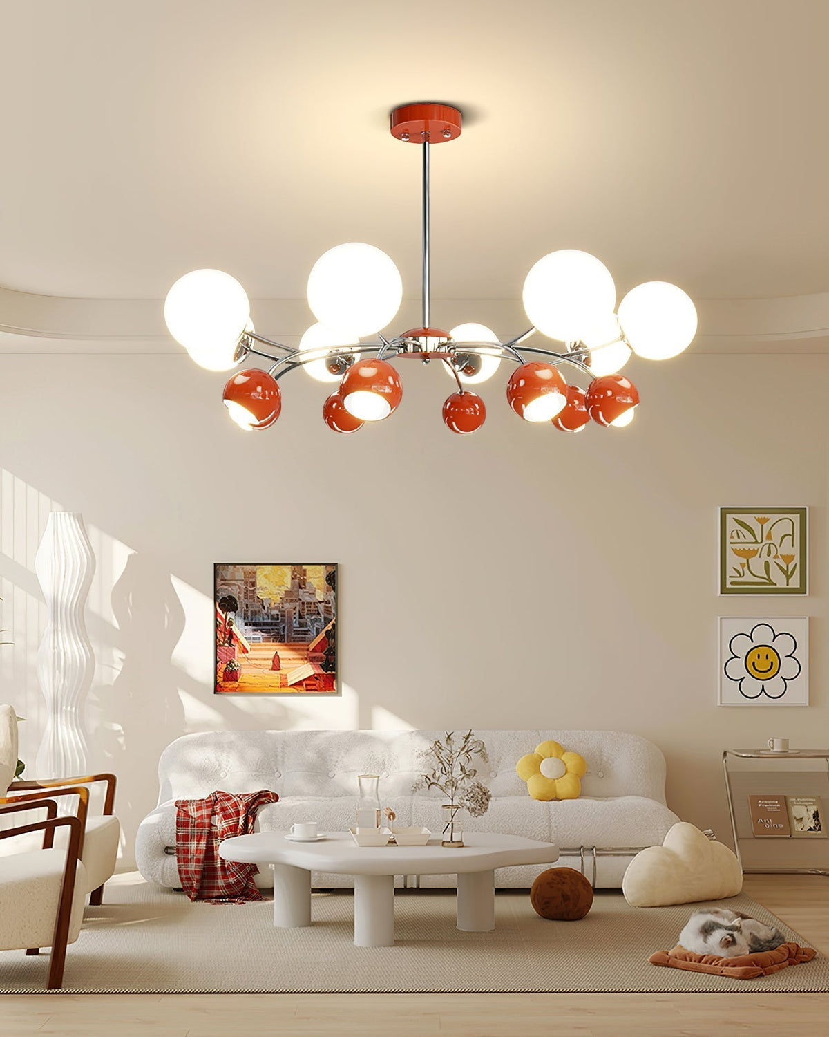 Lustra Chandelier Chrome Rouge Crème Globe - Neutralighting