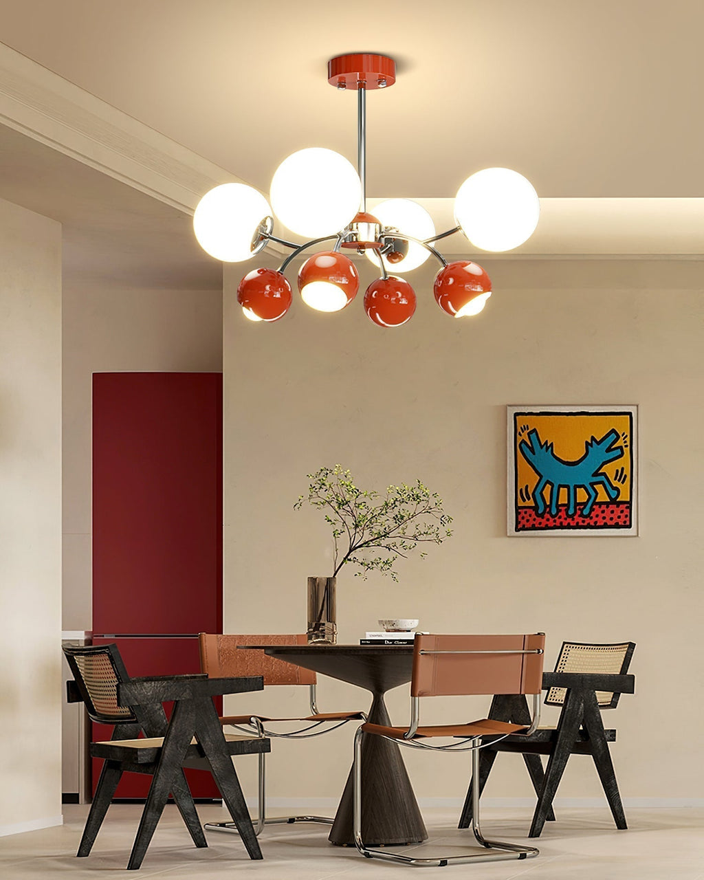 Lustra Chandelier Chrome Rouge Crème Globe - Neutralighting