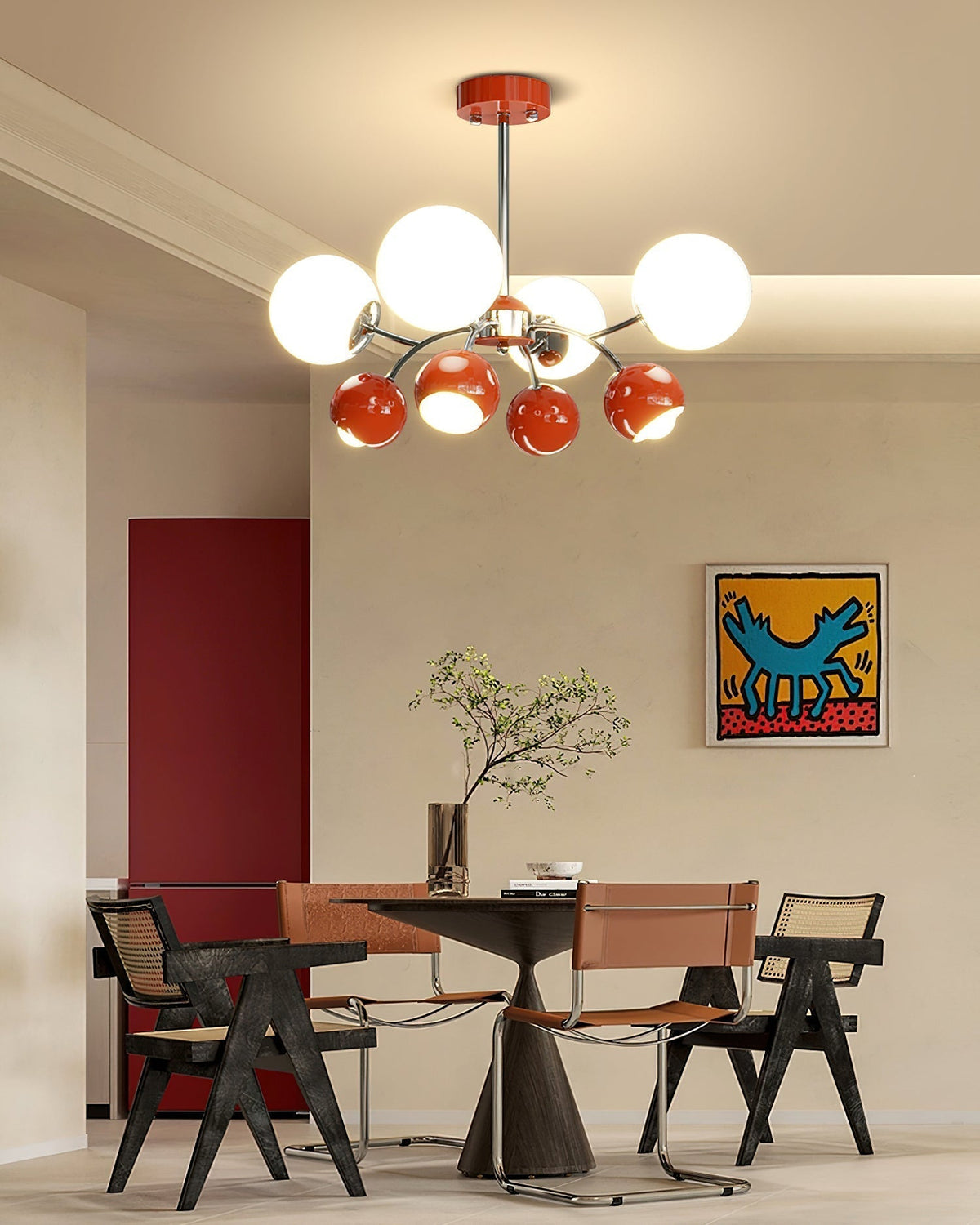 Lustra Chandelier Chrome Rouge Crème Globe - Neutralighting