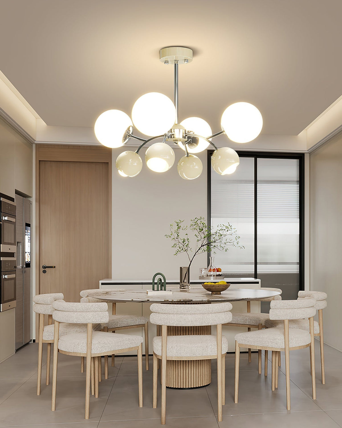 Lustra Chandelier Chrome Rouge Crème Globe - Neutralighting