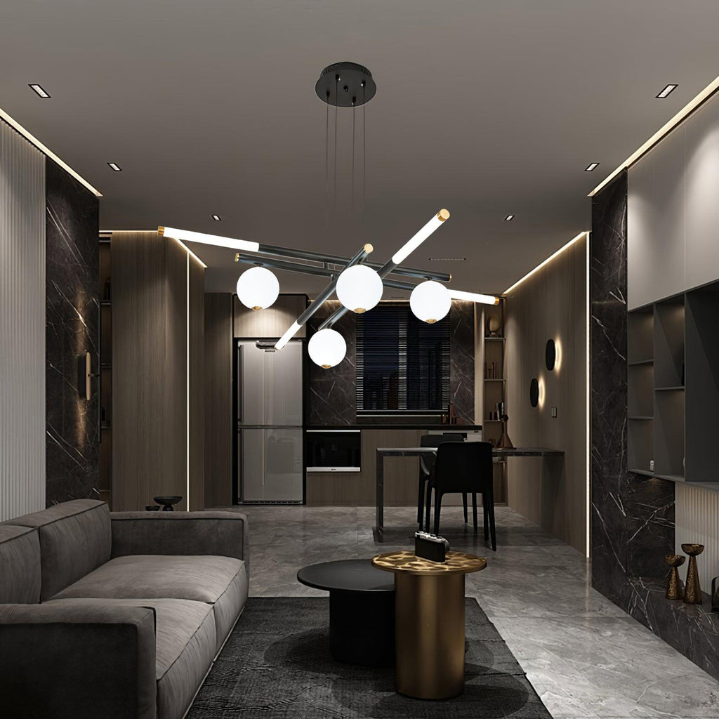 Chandelier Rods et Globe Noir Blanc Moderne - Neutralighting