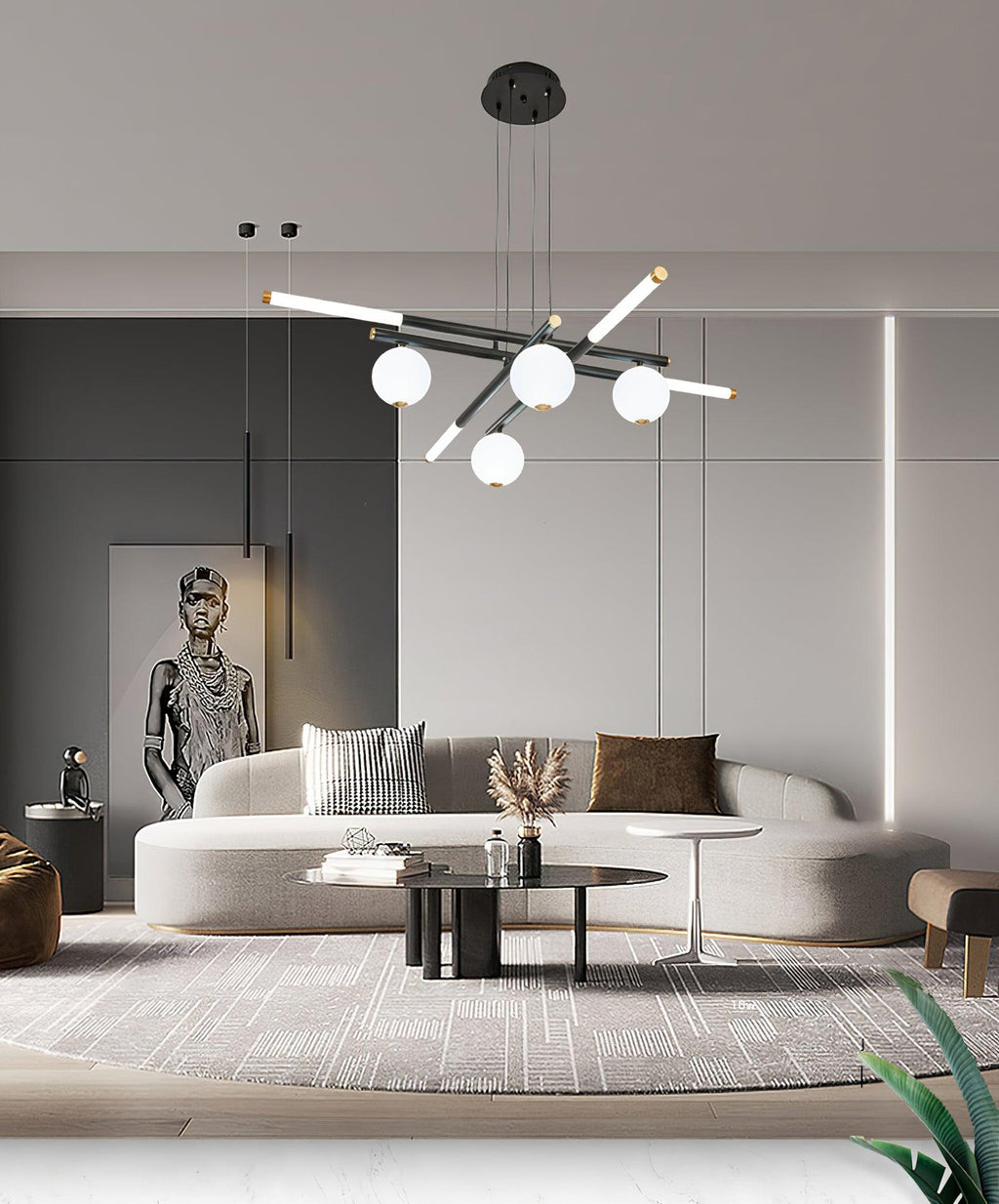 Chandelier Rods et Globe Noir Blanc Moderne - Neutralighting