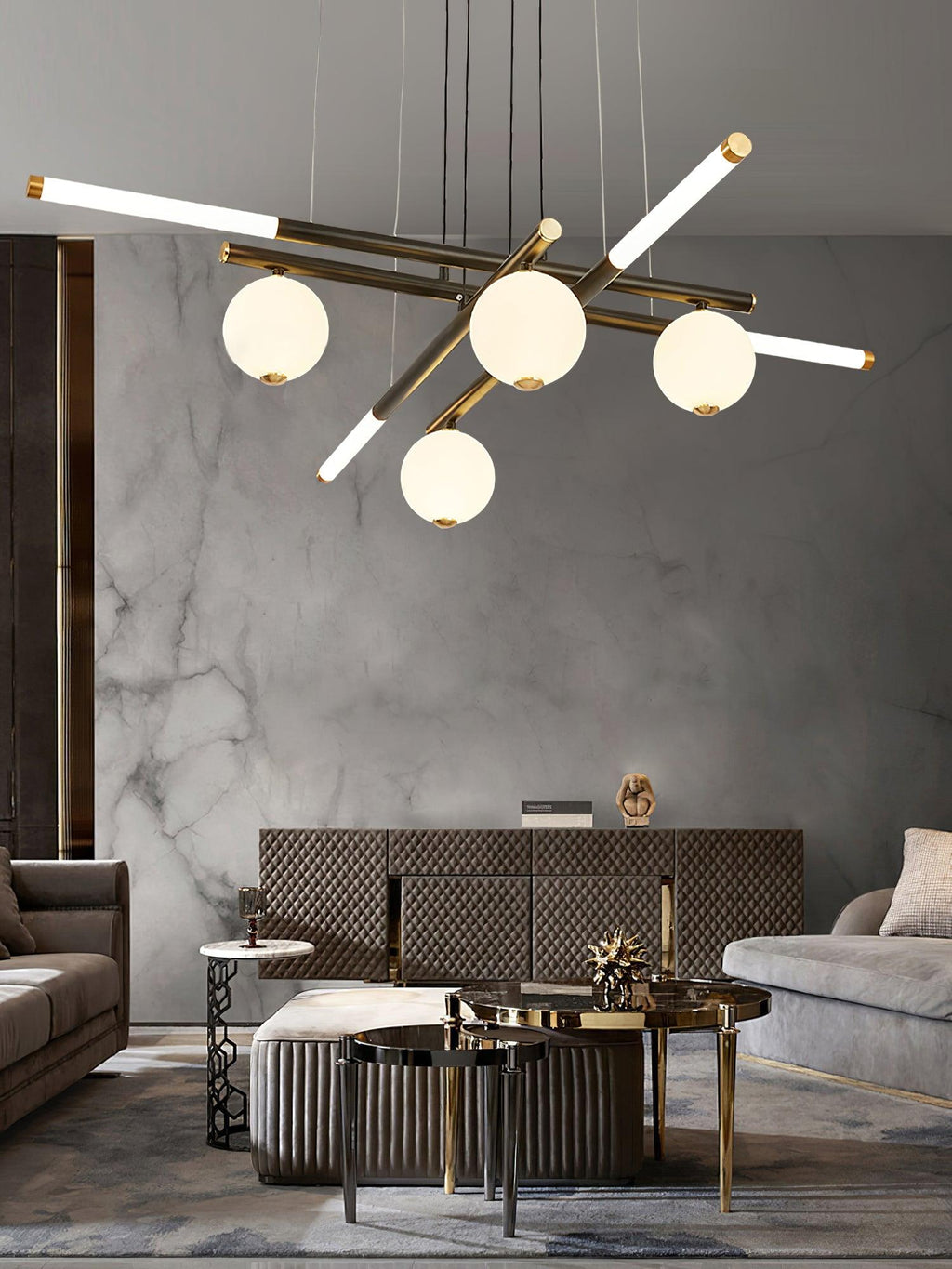 Chandelier Rods et Globe Noir Blanc Moderne - Neutralighting