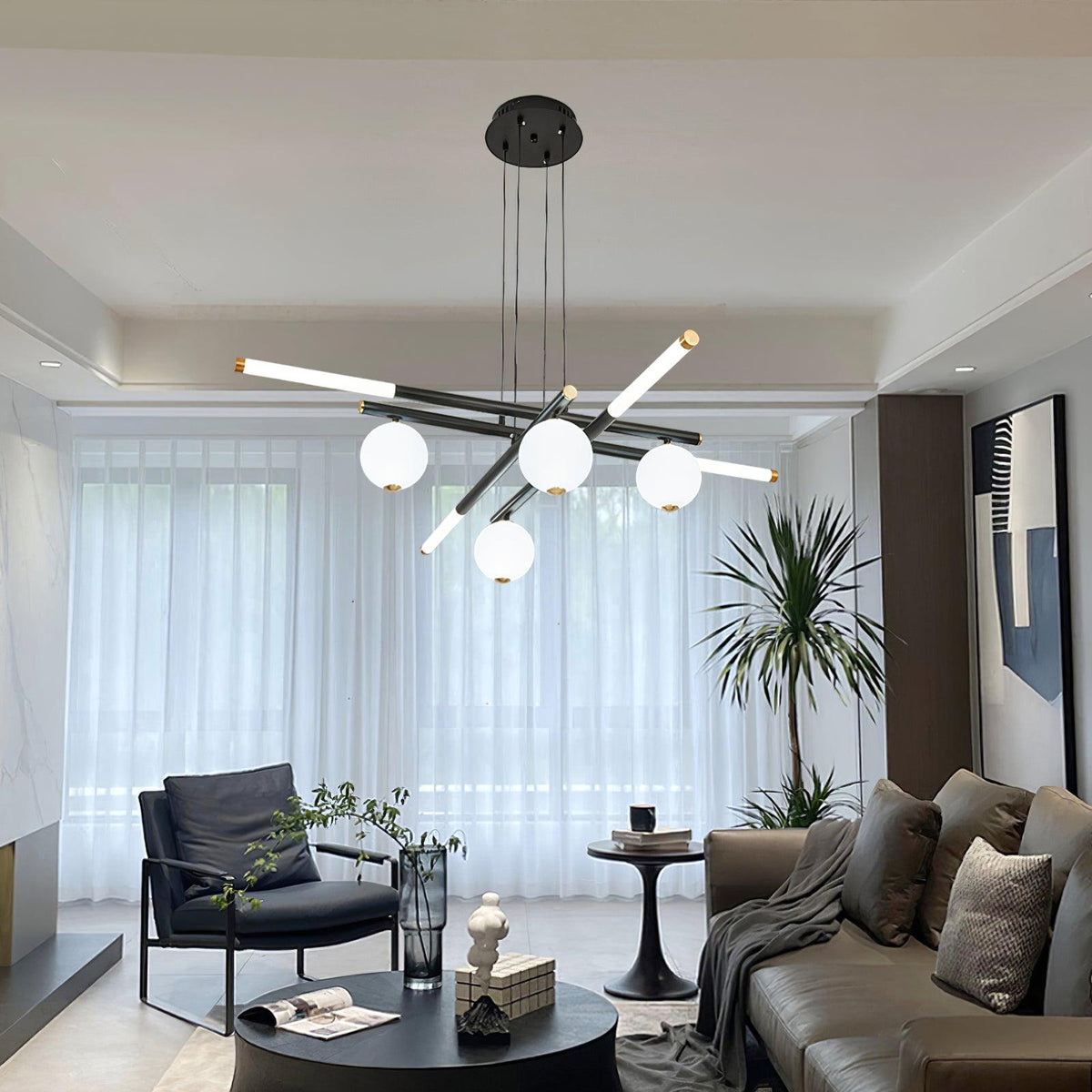 Chandelier Rods et Globe Noir Blanc Moderne - Neutralighting