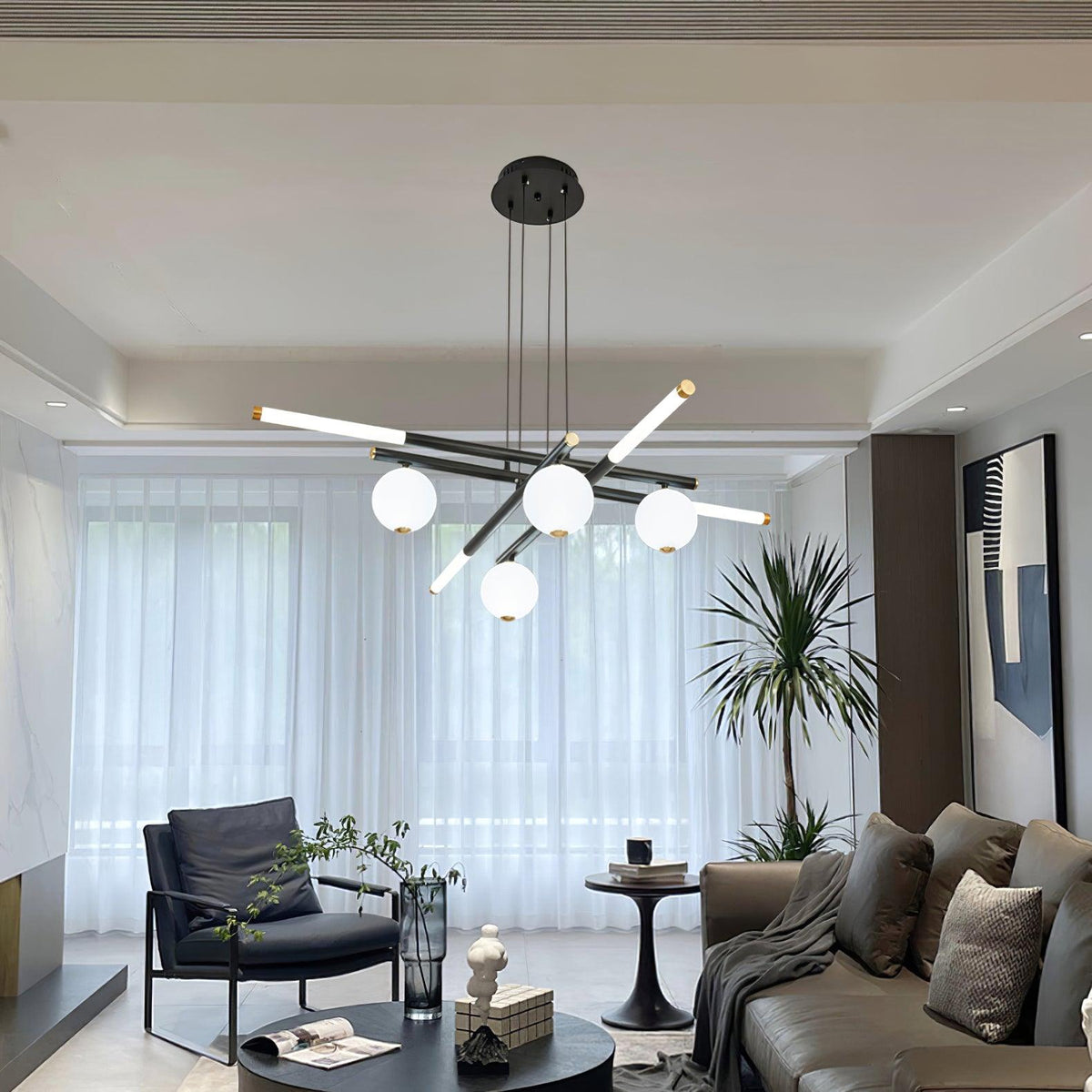 Chandelier Rods et Globe Noir Blanc Moderne - Neutralighting