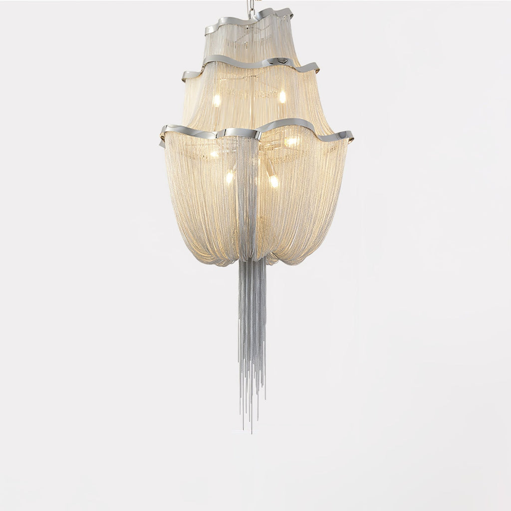 Lustra Chandelier en Chaînes d'Aluminium Nickel Scintillant - Neutralighting