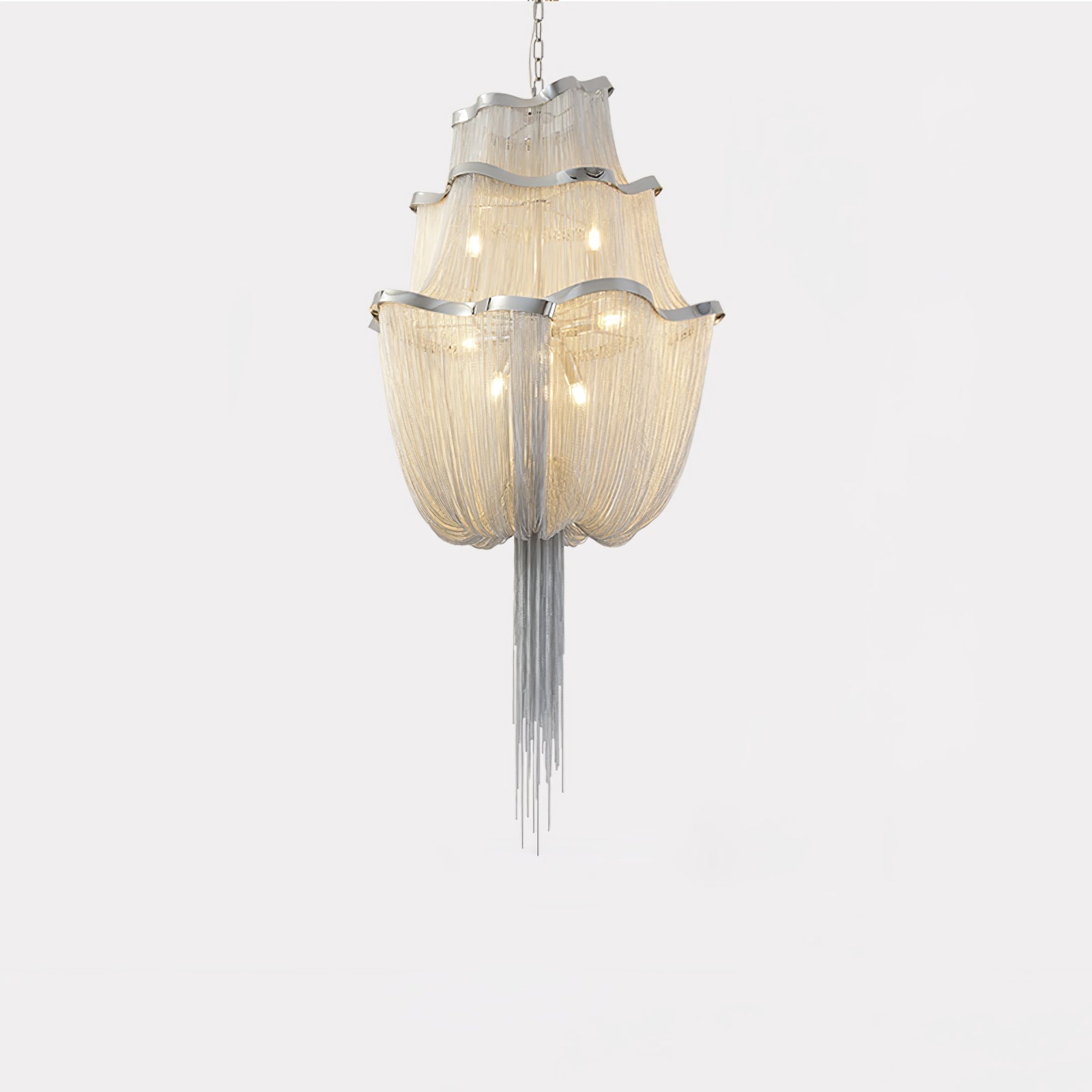 Lustra Chandelier en Chaînes d'Aluminium Nickel Scintillant - Neutralighting