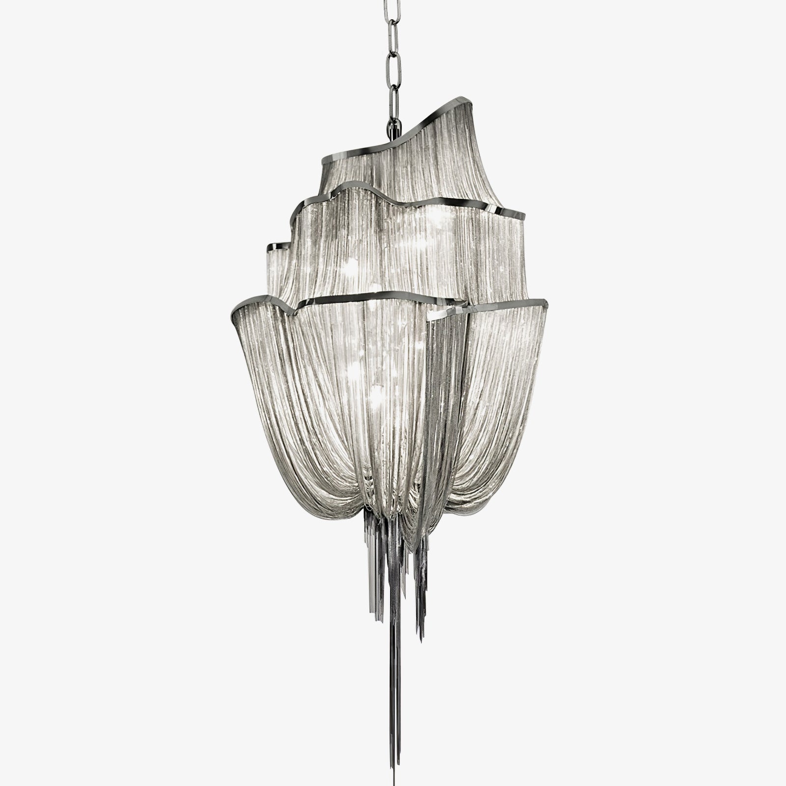 Lustra Chandelier en Chaînes d'Aluminium Nickel Scintillant - Neutralighting