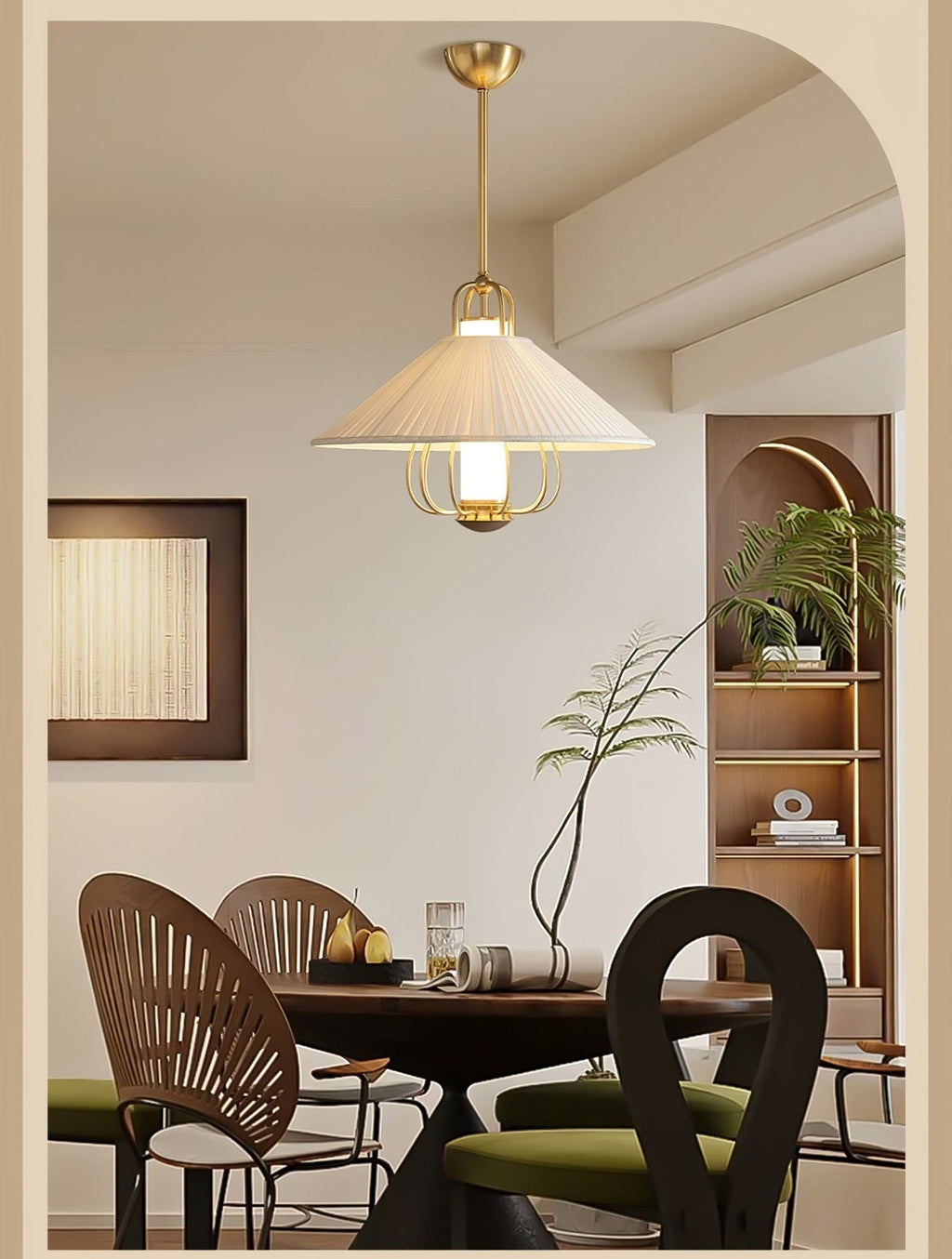 Lustra Suspension en Tissu Doré LED pour Salle à Manger - Neutralighting