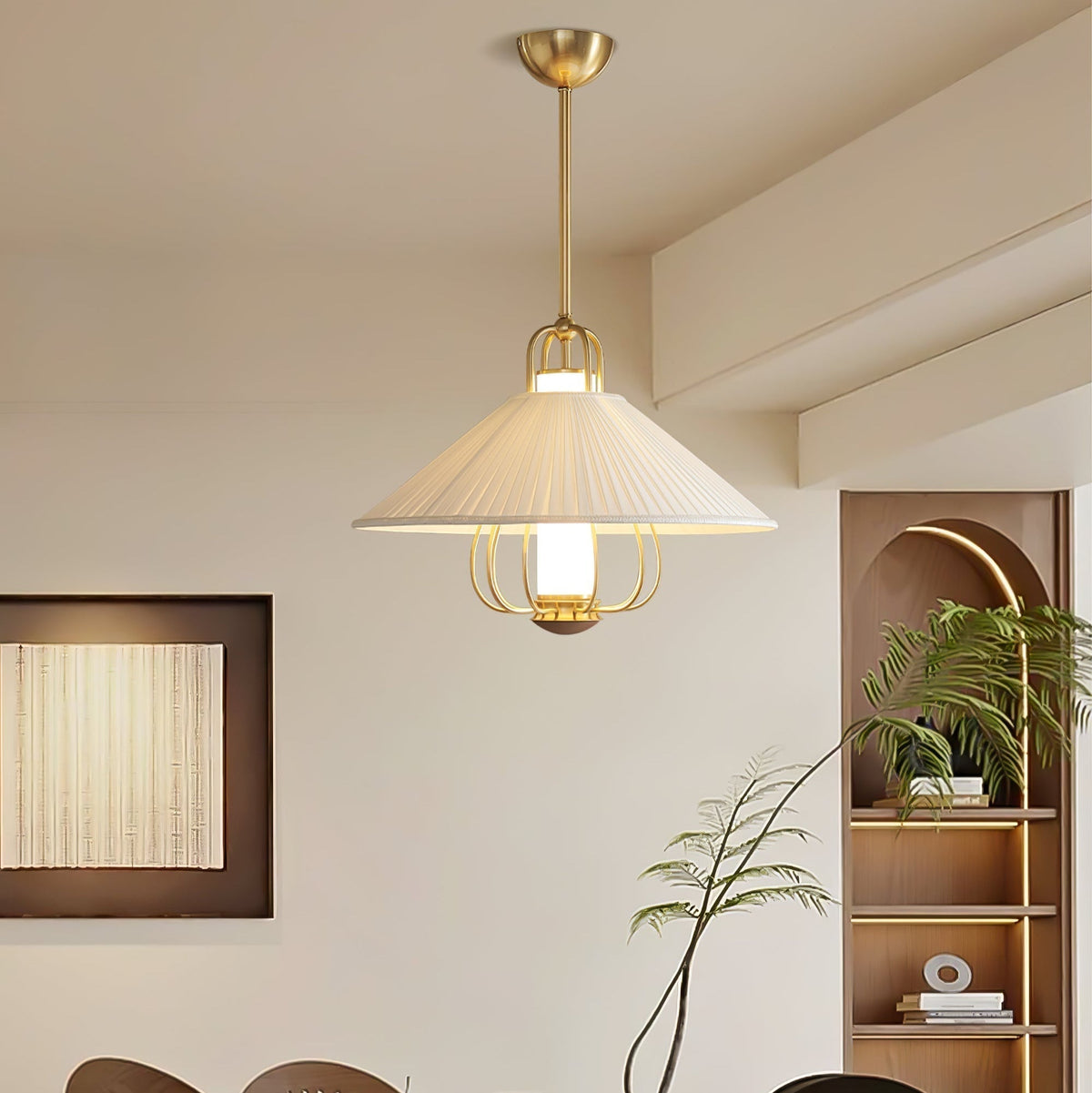 Lustra Suspension en Tissu Doré LED pour Salle à Manger - Neutralighting