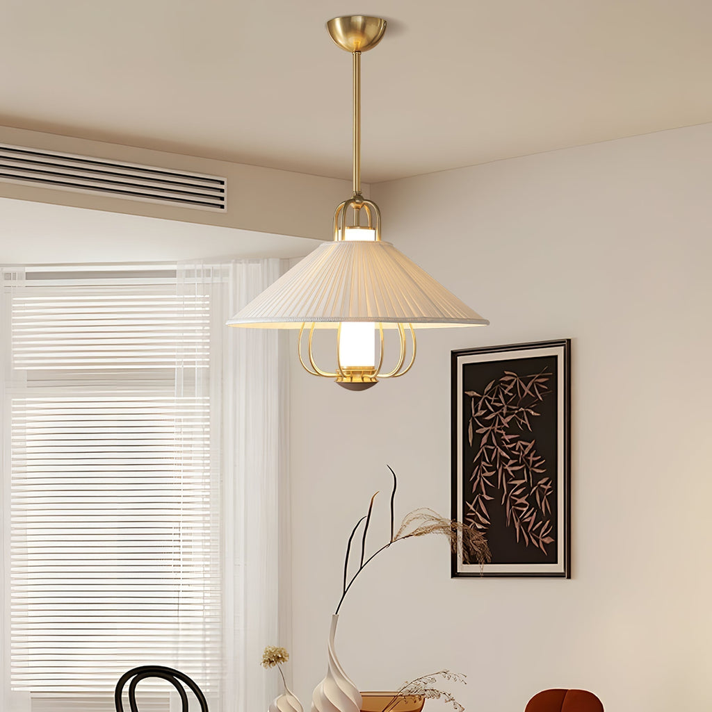 Lustra Suspension en Tissu Doré LED pour Salle à Manger - Neutralighting