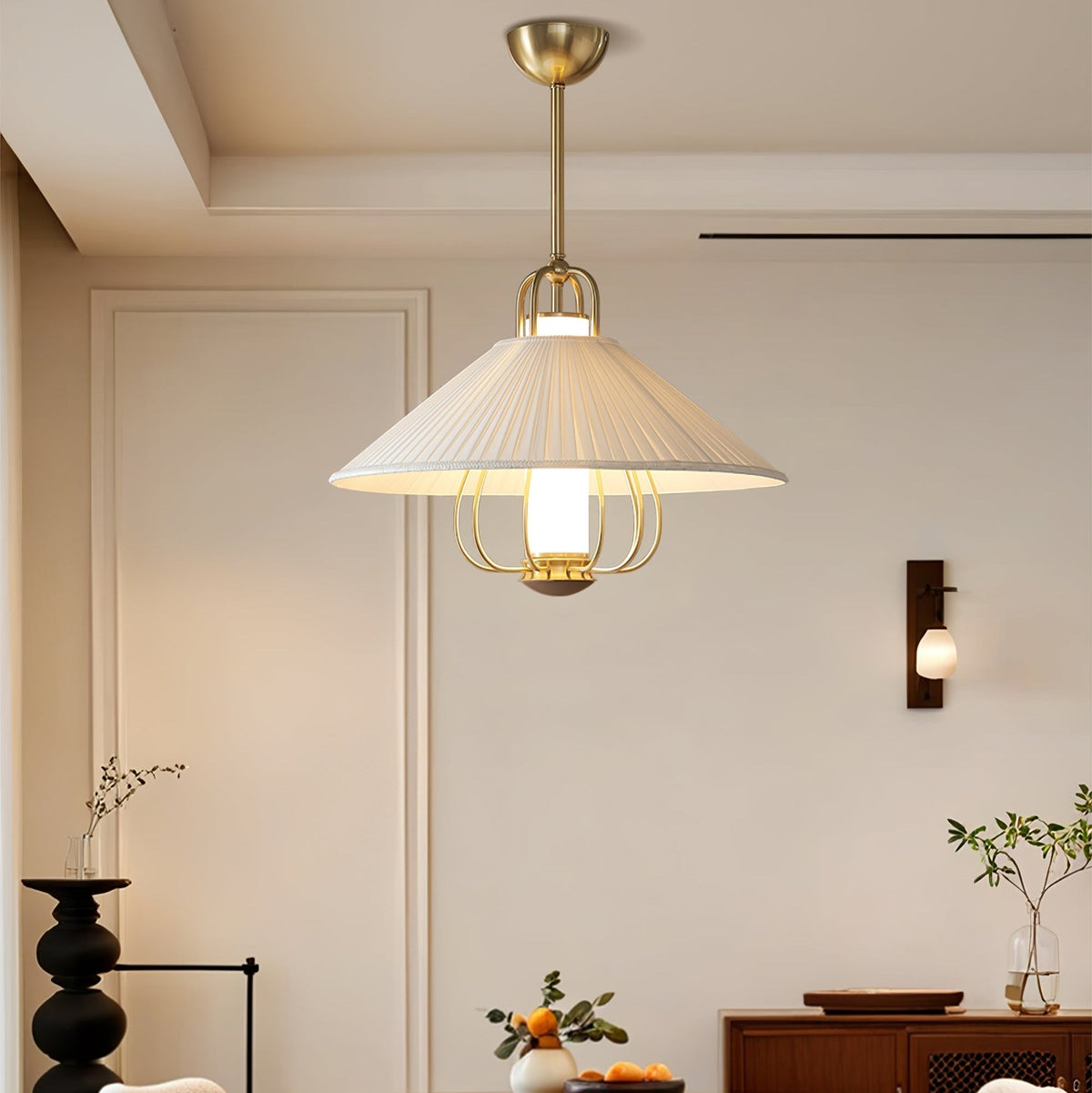 Lustra Suspension en Tissu Doré LED pour Salle à Manger - Neutralighting