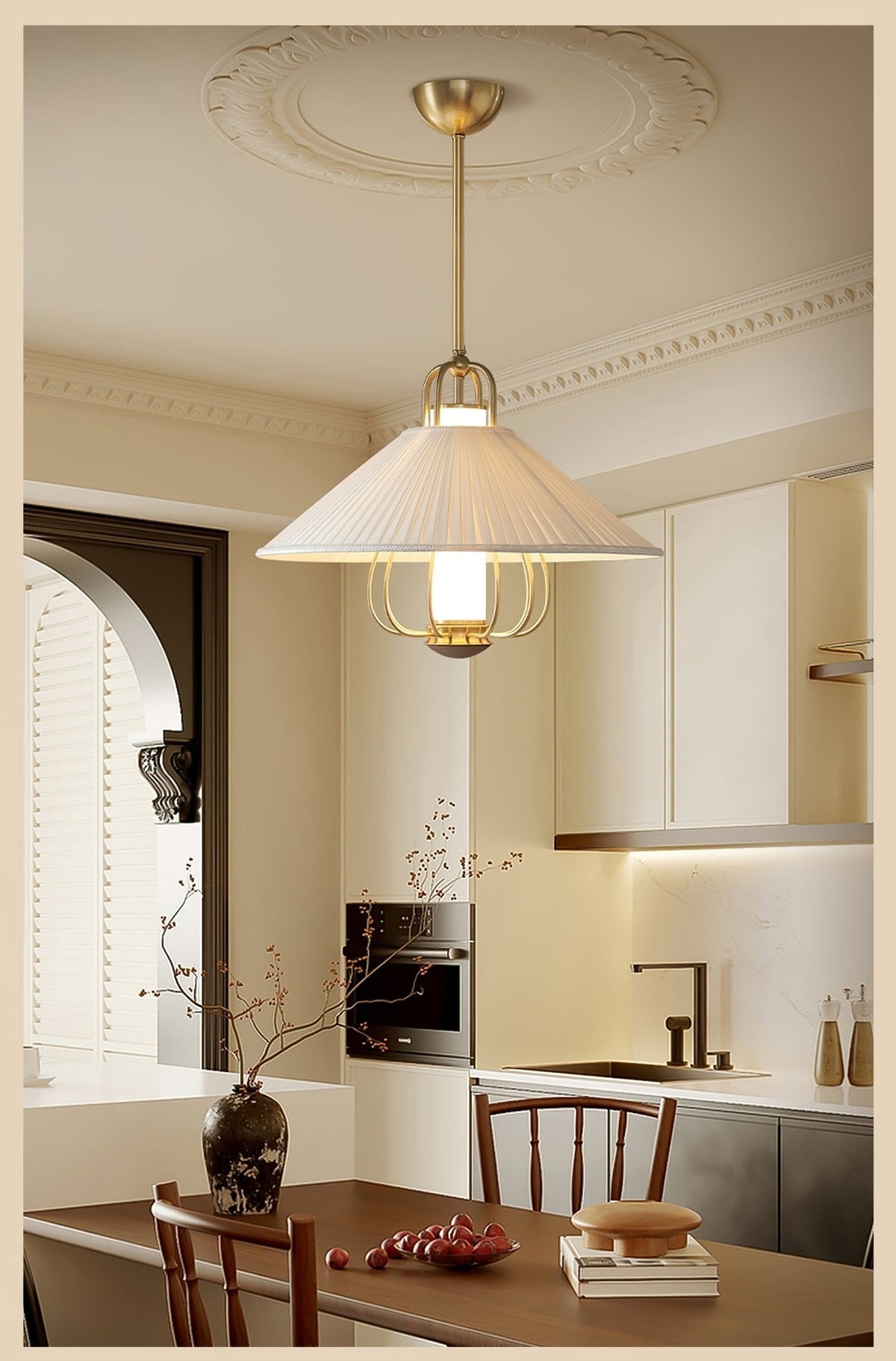 Lustra Suspension en Tissu Doré LED pour Salle à Manger - Neutralighting